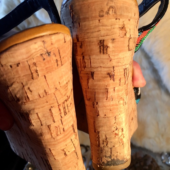 💍 Vintage Retro Soda Chevron Cork Wedge Heel - Picture 7 of 8